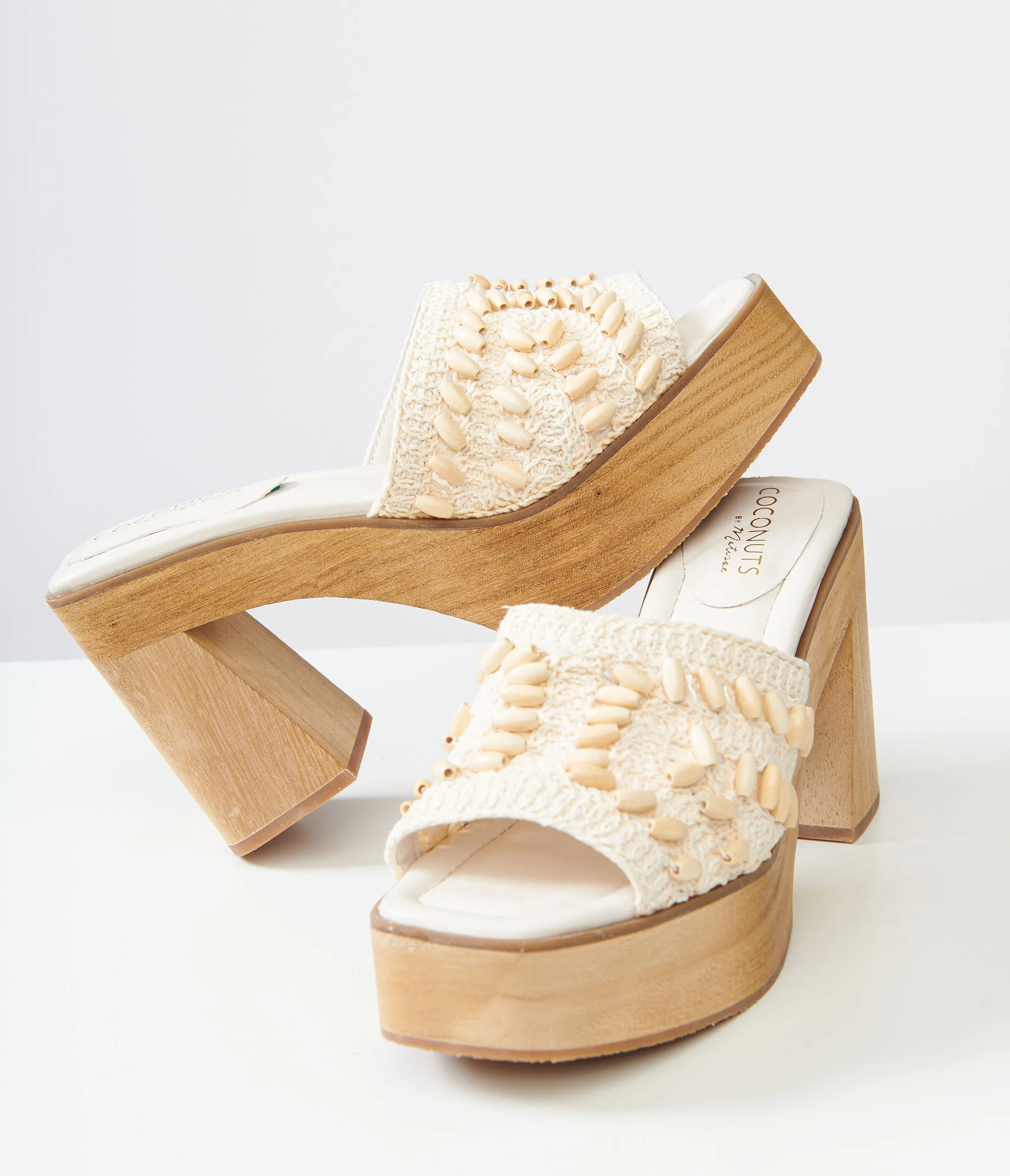 1970s White Beaded Crochet Glenn Platform Heels