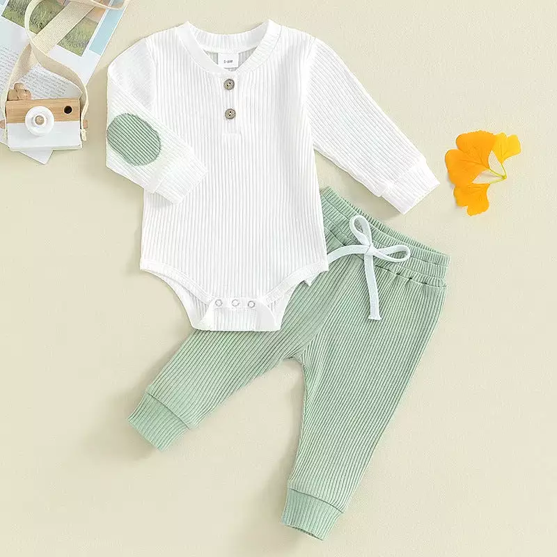 2 Pieces Set Baby Boys Solid Color Rompers And Pants Wholesale 231130324