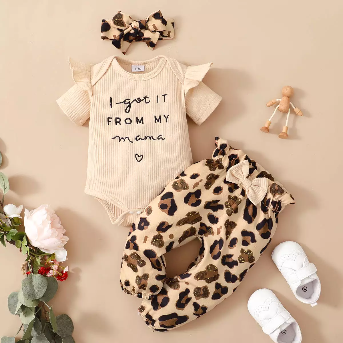 2 Pieces Set Baby Girls Letters Rompers And Leopard Pants Wholesale 24011105