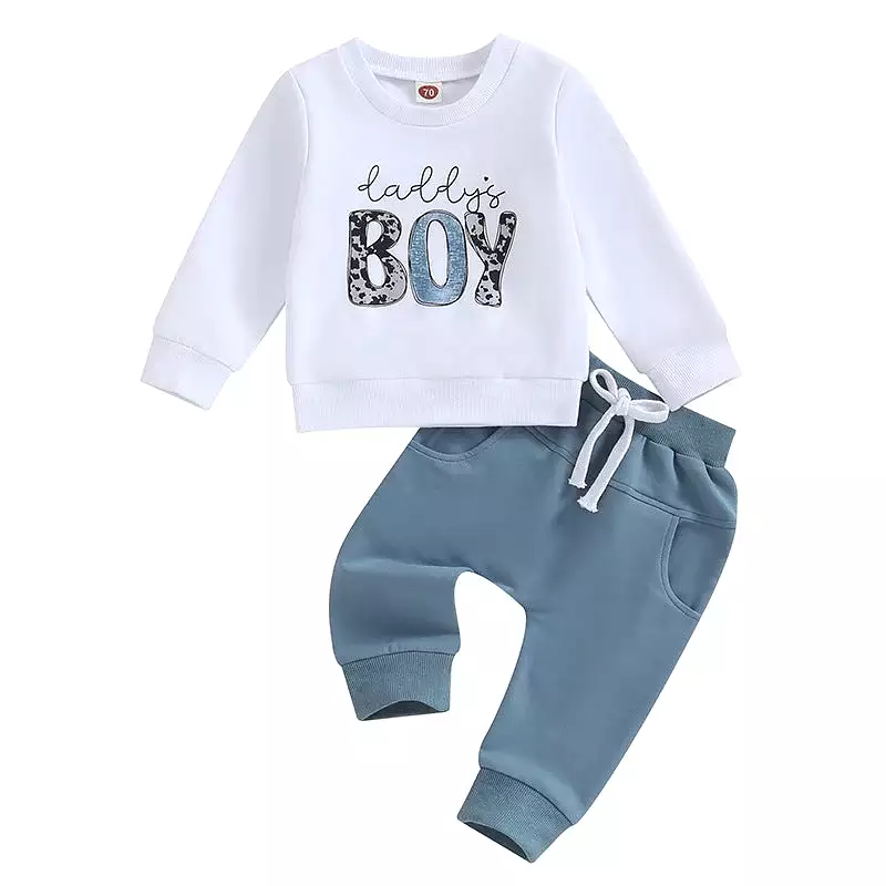 2 Pieces Set Baby Kid Boys Letters Tops Solid Color And Camo Pants Wholesale 231130320