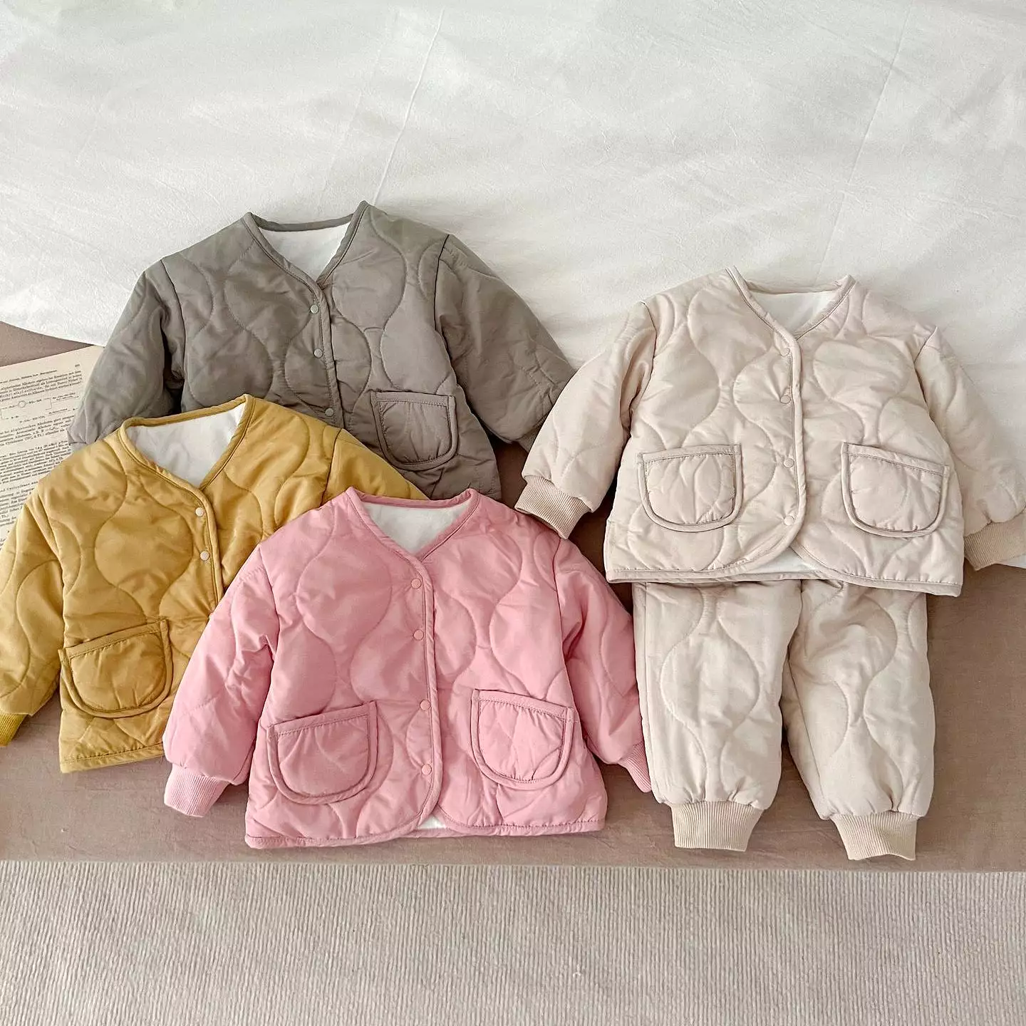 2 Pieces Set Baby Kid Girls Boys Solid Color Jackets Outwears And Pants Wholesale 231130233