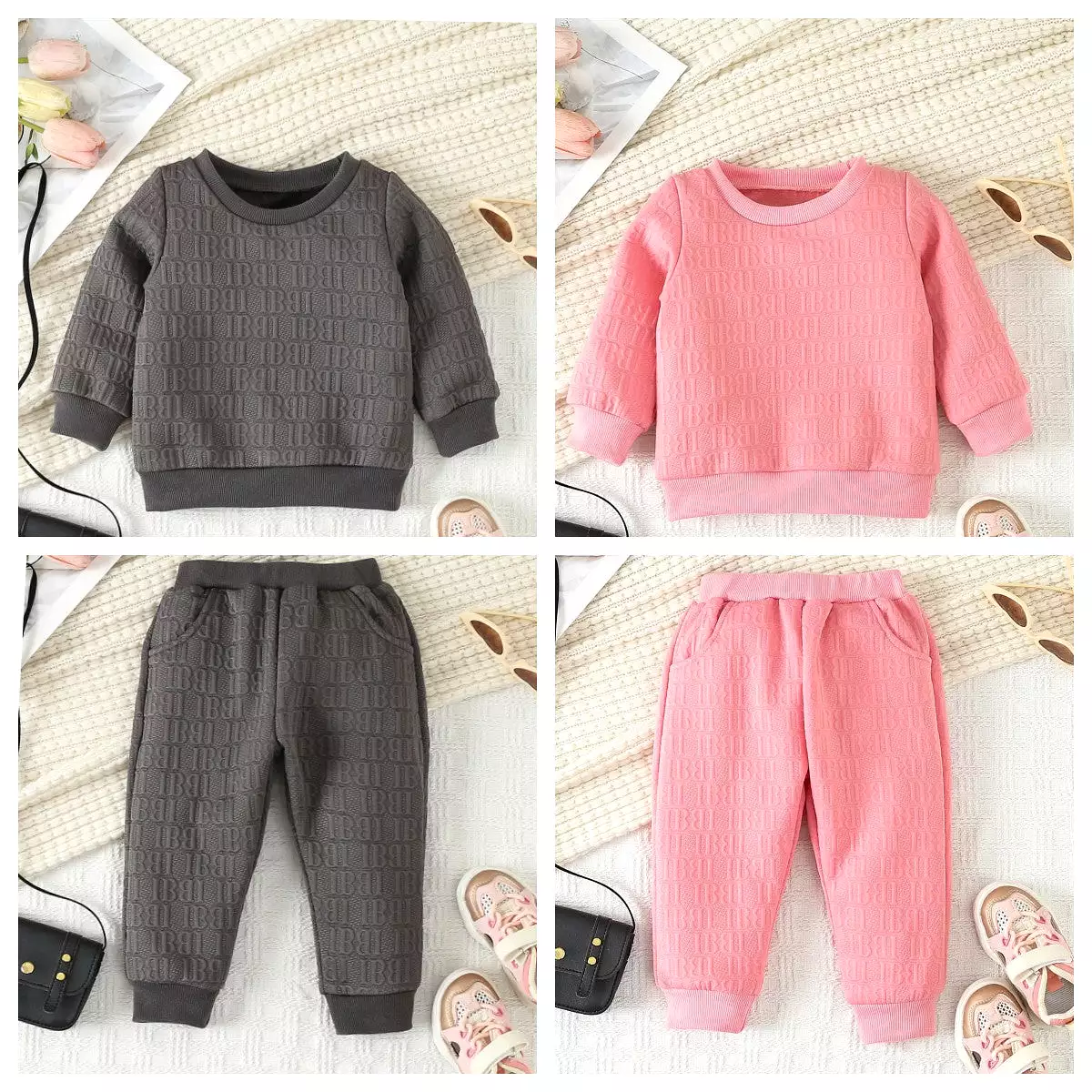 2 Pieces Set Baby Kid Girls Boys Solid Color Letters Tops And Pants Wholesale 231130242