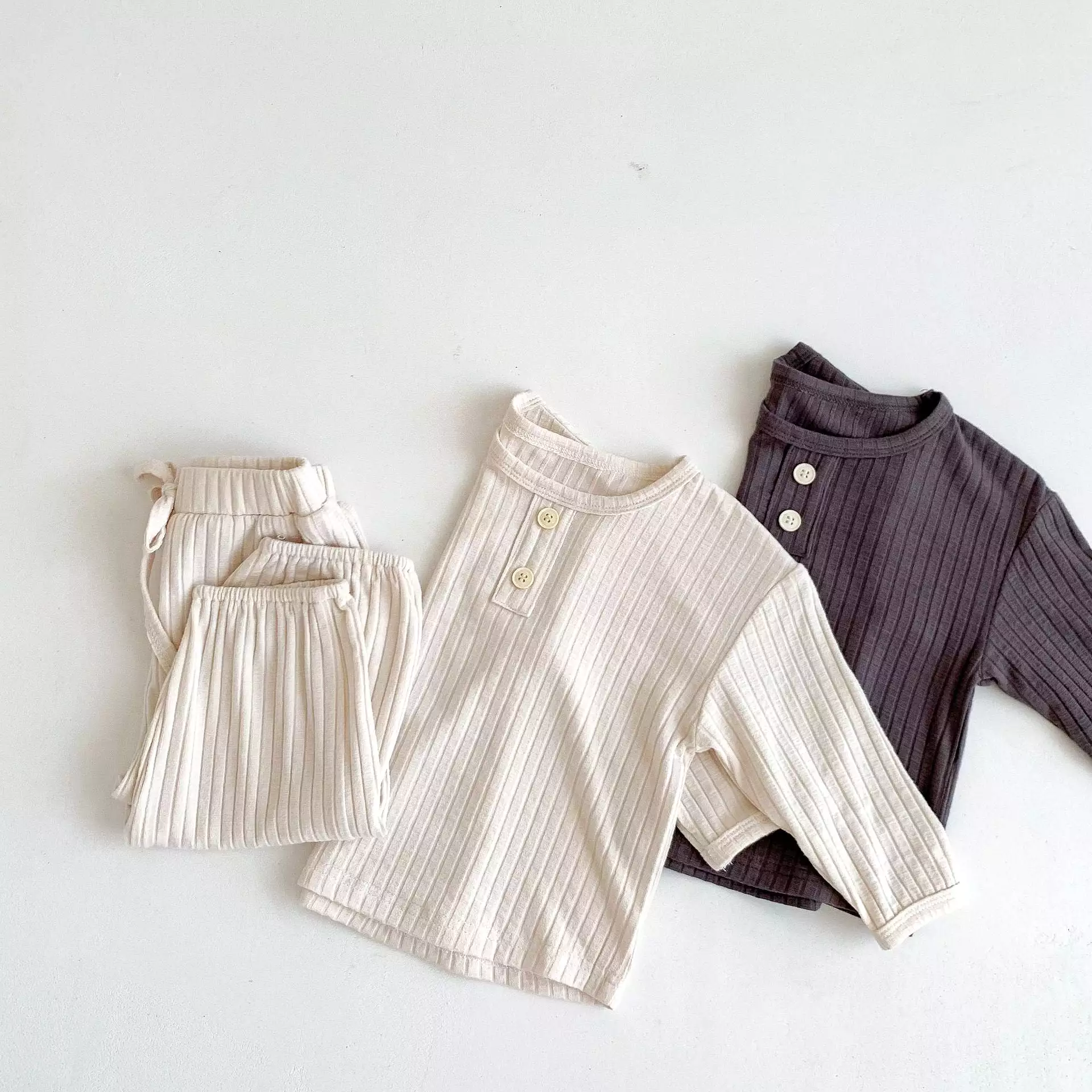 2 Pieces Set Baby Kid Girls Boys Solid Color Tops And Pants Wholesale 23101911