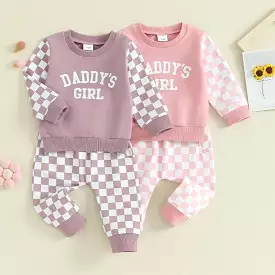 2 Pieces Set Baby Kid Girls Letters Color-blocking Tops And Checked Pants Wholesale 231130325