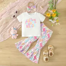 2 Pieces Set Baby Kid Girls Letters Tops And Cartoon Pants Wholesale 24030181