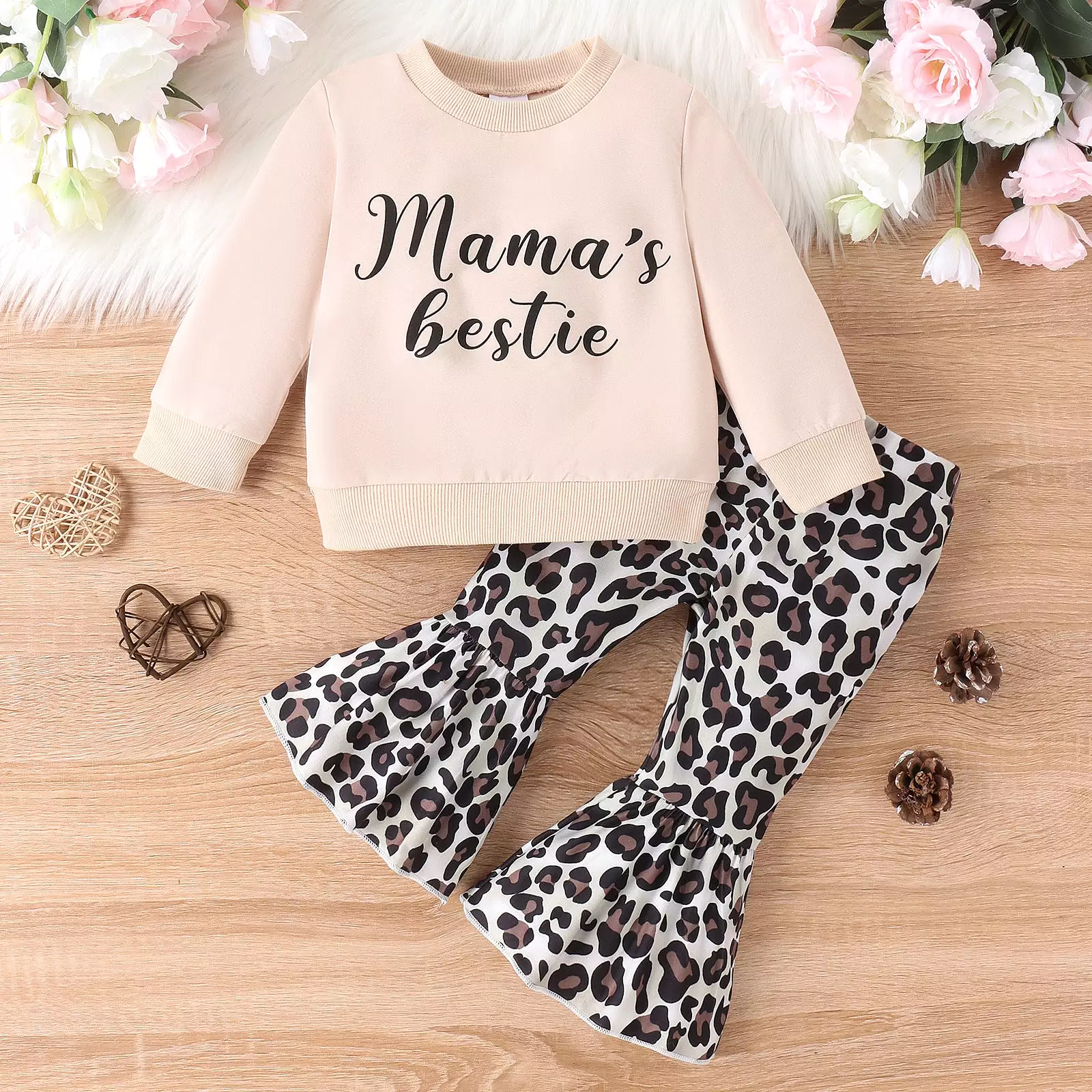 2 Pieces Set Baby Kid Girls Letters Tops And Leopard Pants Wholesale 240111110