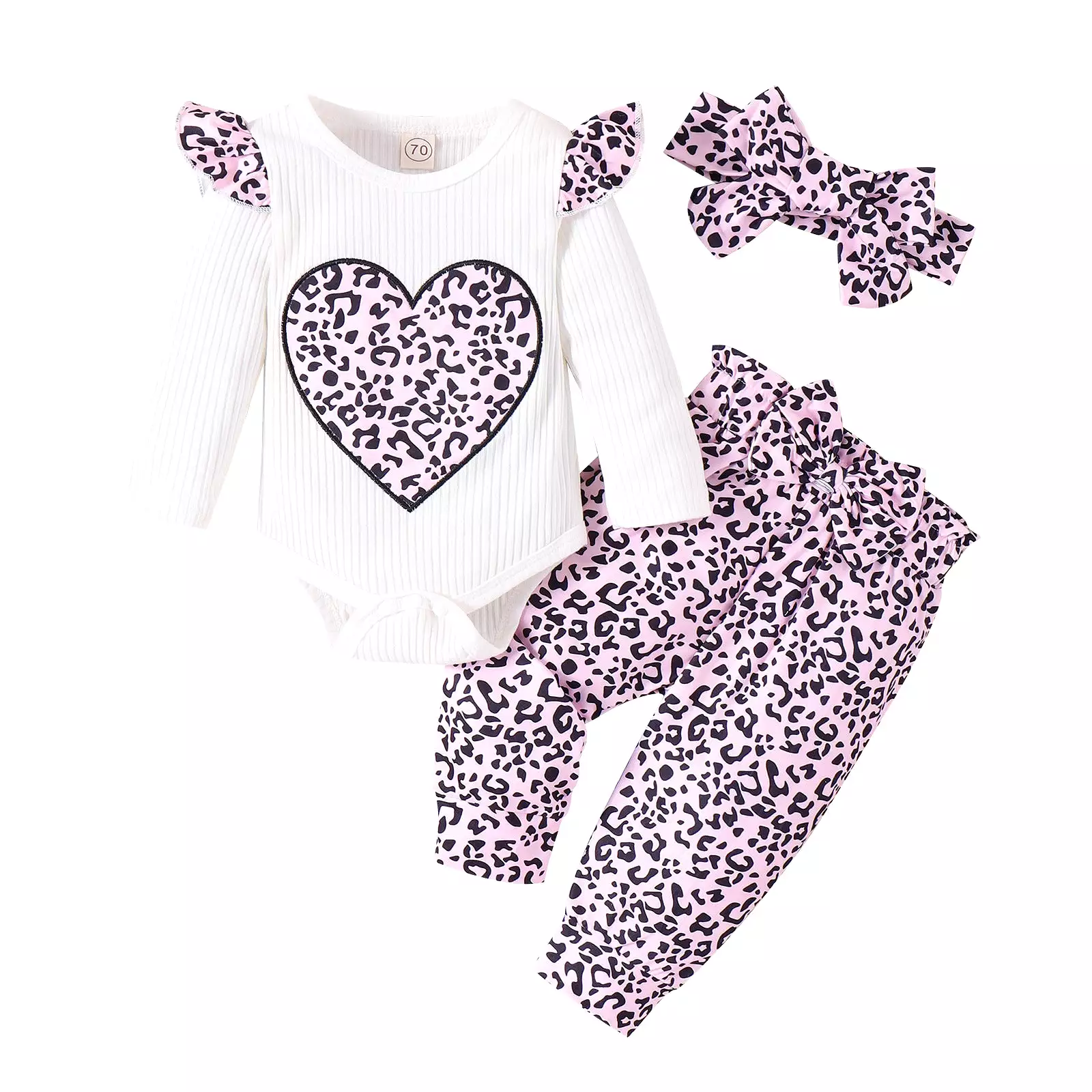 2 Pieces Set Baby Kid Girls Love heart Rompers And Leopard Pants Wholesale 24011118