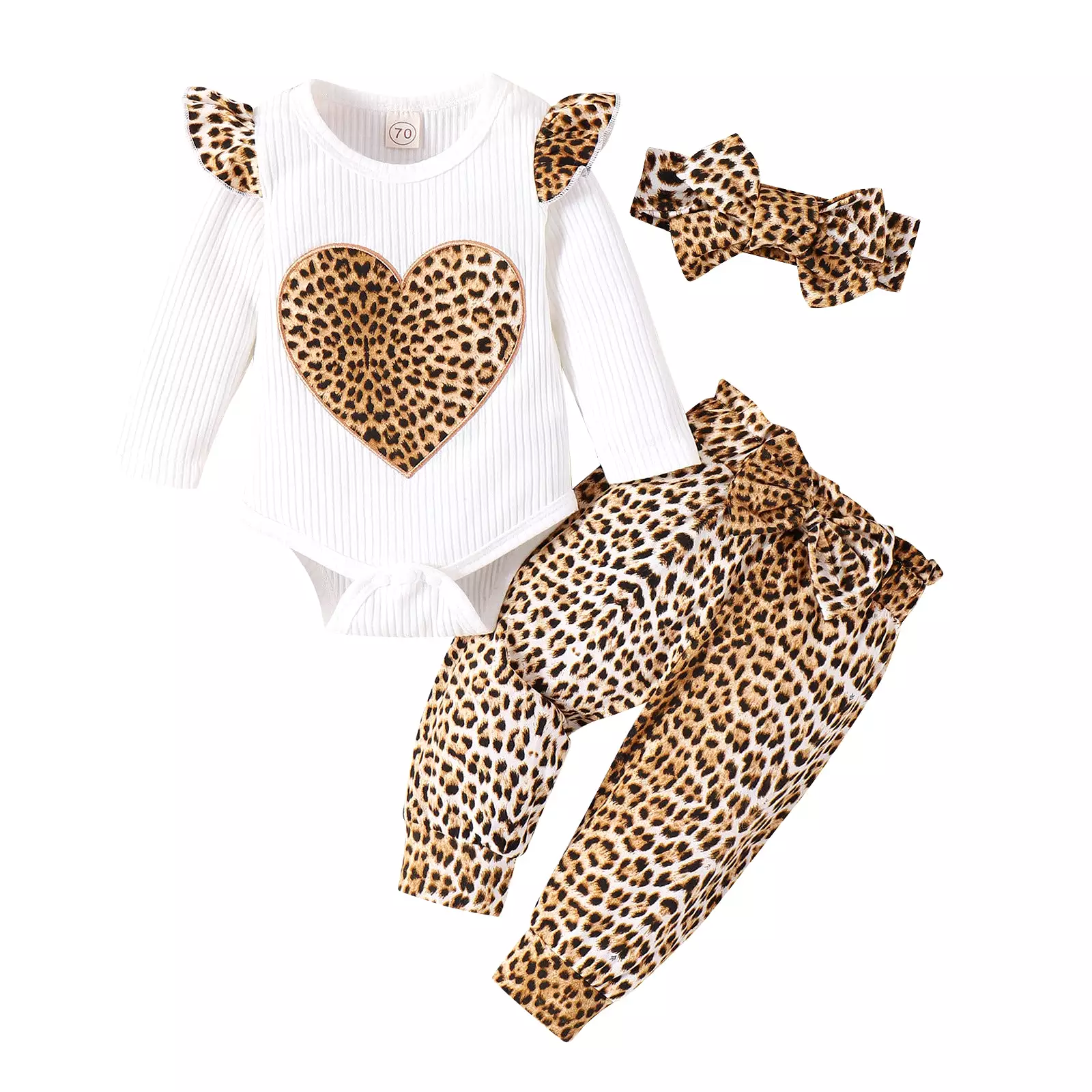 2 Pieces Set Baby Kid Girls Love heart Rompers And Leopard Pants Wholesale 24011118