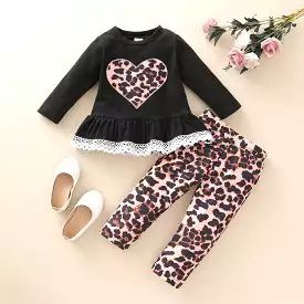 2 Pieces Set Baby Kid Girls Love heart Tops And Leopard Pants Wholesale 23113006