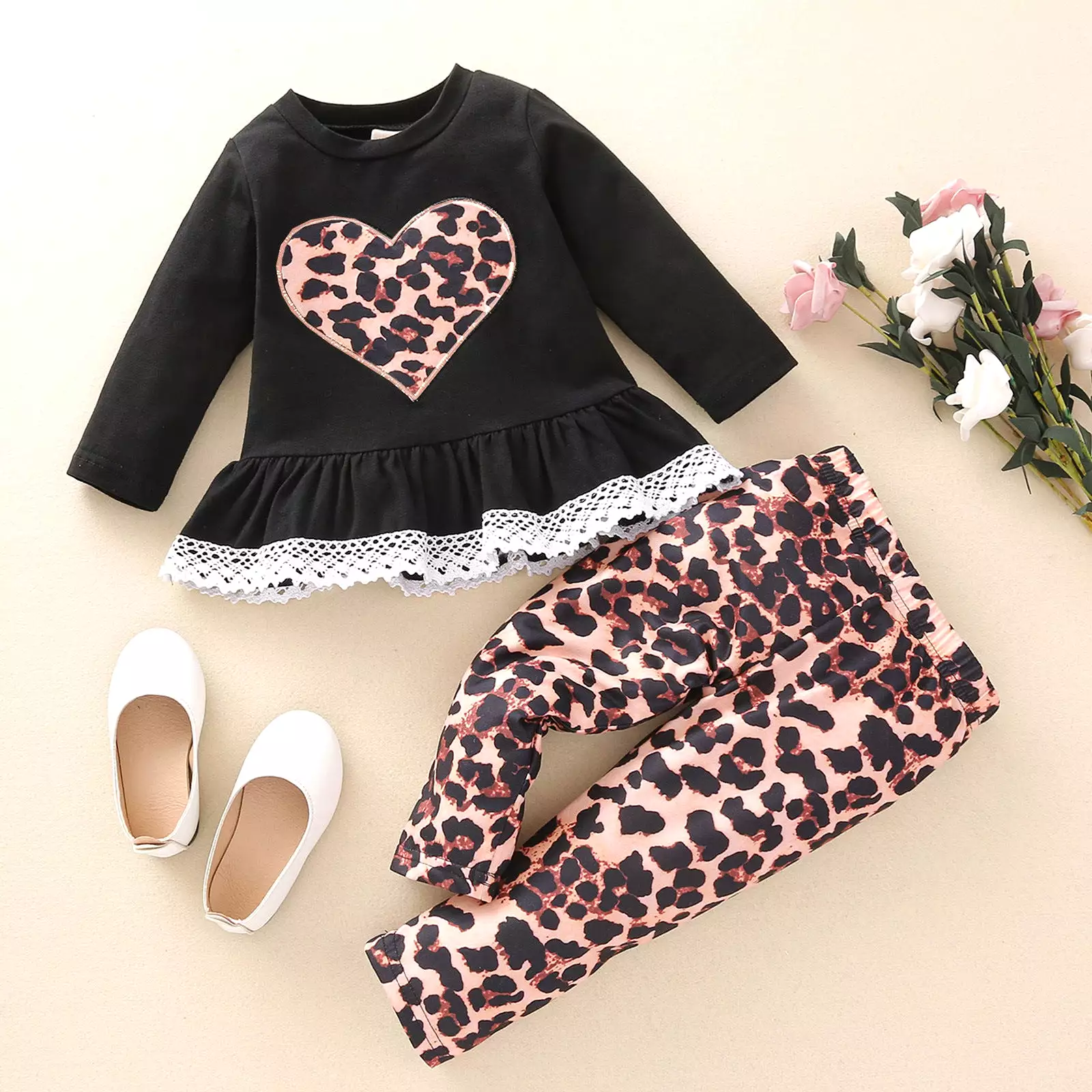 2 Pieces Set Baby Kid Girls Love heart Tops And Leopard Pants Wholesale 23113006