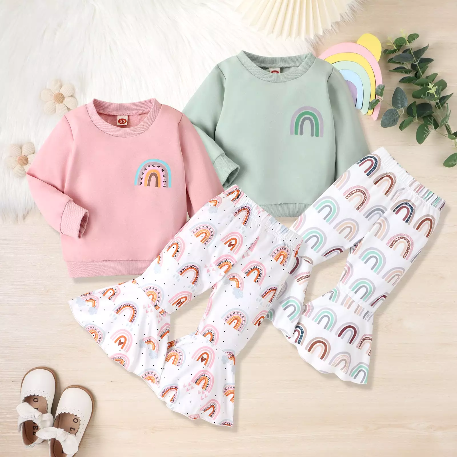 2 Pieces Set Baby Kid Girls Rainbow Tops And Pants Wholesale 24011133