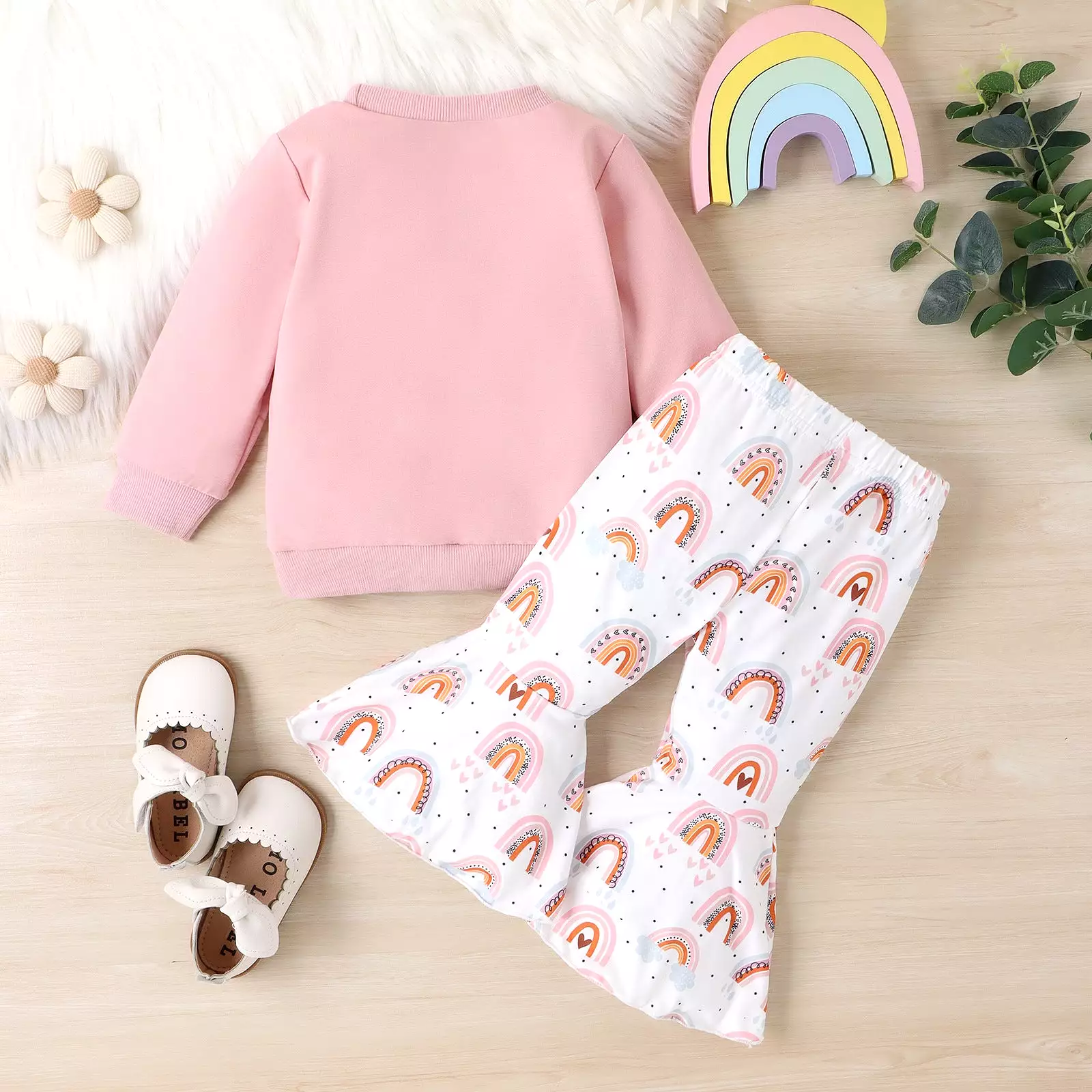 2 Pieces Set Baby Kid Girls Rainbow Tops And Pants Wholesale 24011133