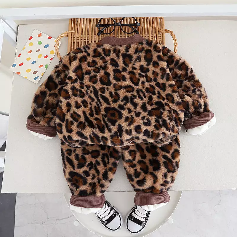 2 Pieces Set Baby Kid Girls Solid Color Leopard Cardigan And Pants Wholesale 231130128