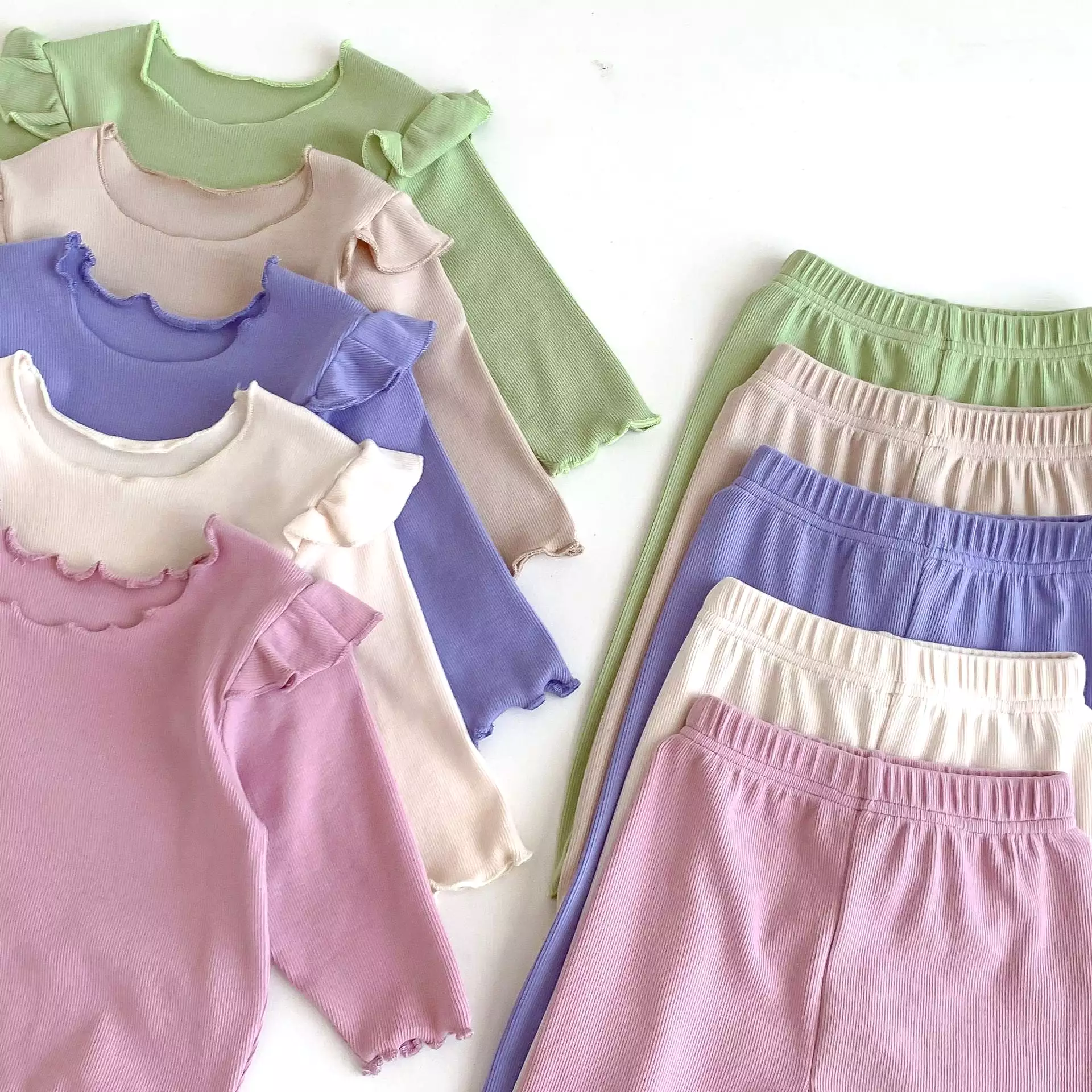 2 Pieces Set Baby Kid Girls Solid Color Tops And Pants Wholesale 23101906