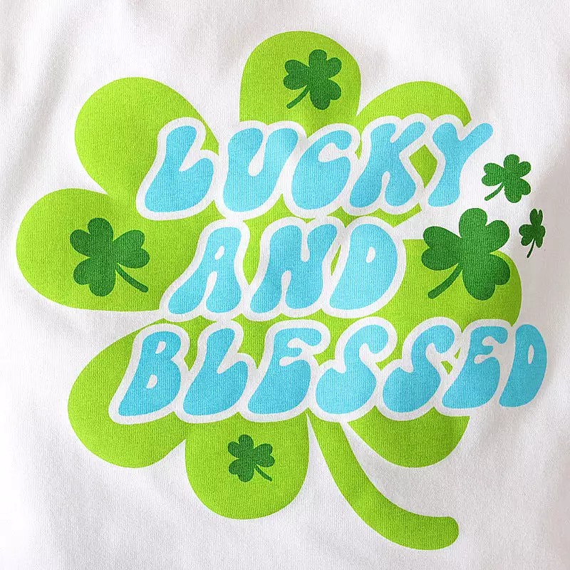 2 Pieces Set Baby Kid Girls St Patrick's Day Letters Tops And Checked Pants Wholesale 24030105