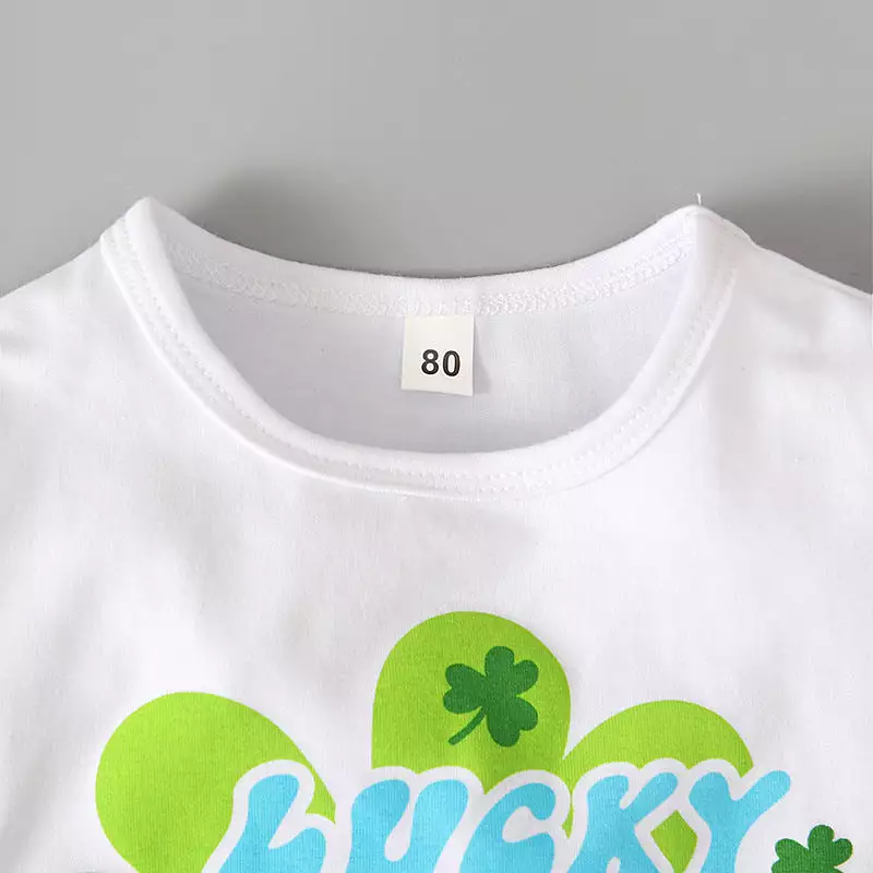 2 Pieces Set Baby Kid Girls St Patrick's Day Letters Tops And Checked Pants Wholesale 24030105