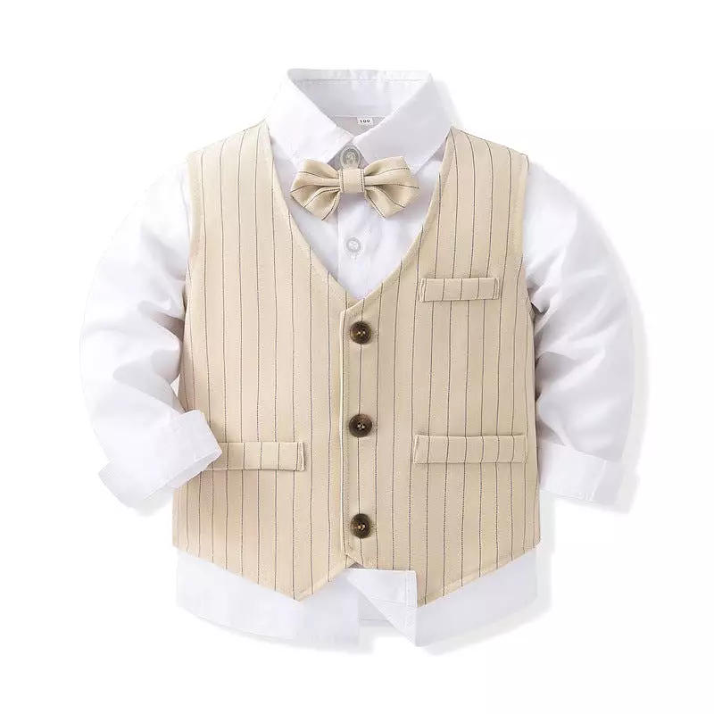 3 Pieces Set Baby Kid Boys Solid Color Shirts Striped Vests Waistcoats And Pants Wholesale 230828182