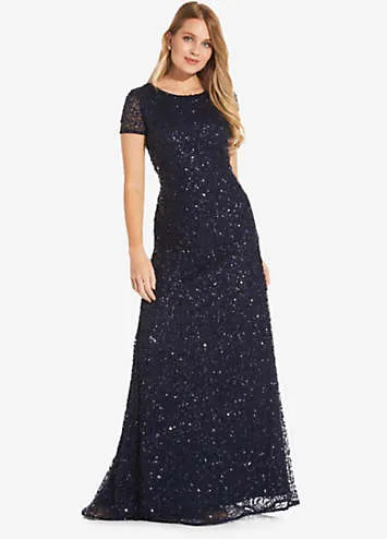 Adrianna Papell Blue Scoop Back Long Dress | Grattan