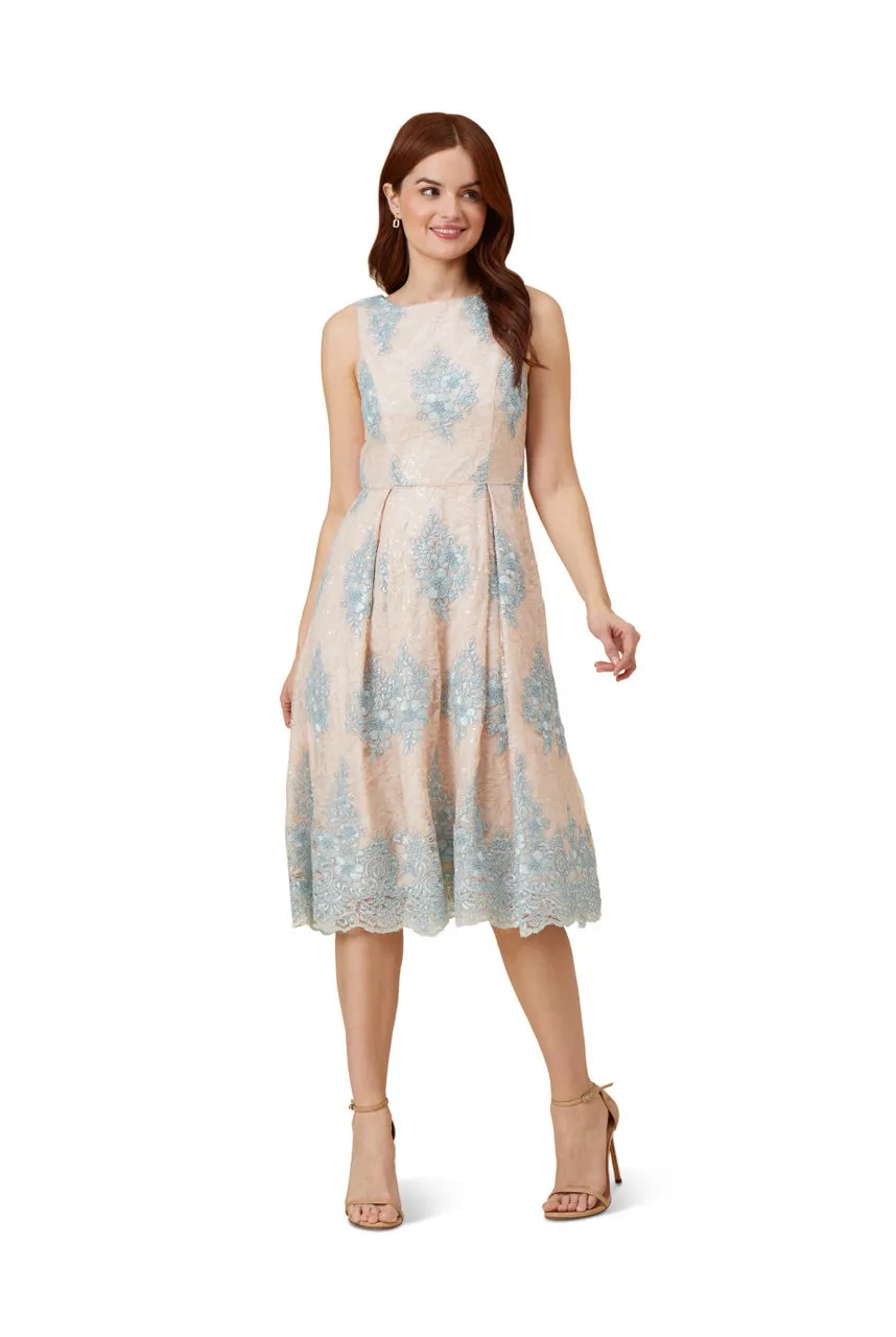 ADRIANNA PAPELL Embroidered lace fit and flare 
                         
                     
                