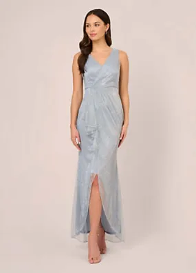 Adrianna Papell Metallic Mesh Cascade Gown | Grattan