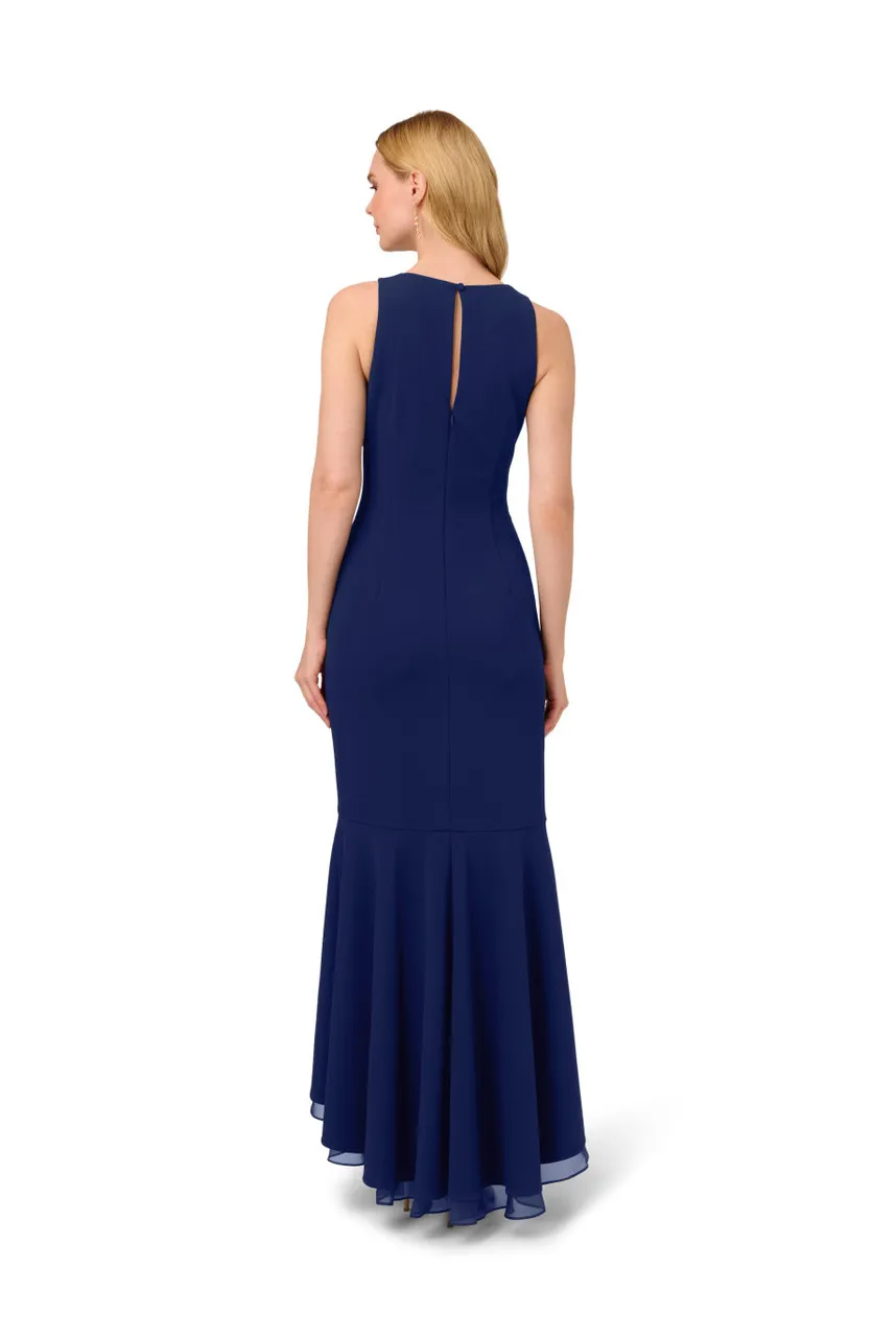 ADRIANNA PAPELL Ruffle crepe halter gown 
                         
                     
                