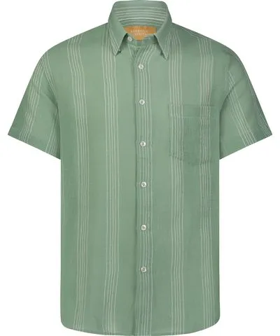 American Heritage Green with White Embroidered Striped Short Sleeve Shirt