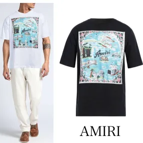 AMIRI  |Crew Neck Flower Patterns Street Style Cotton Short Sleeves