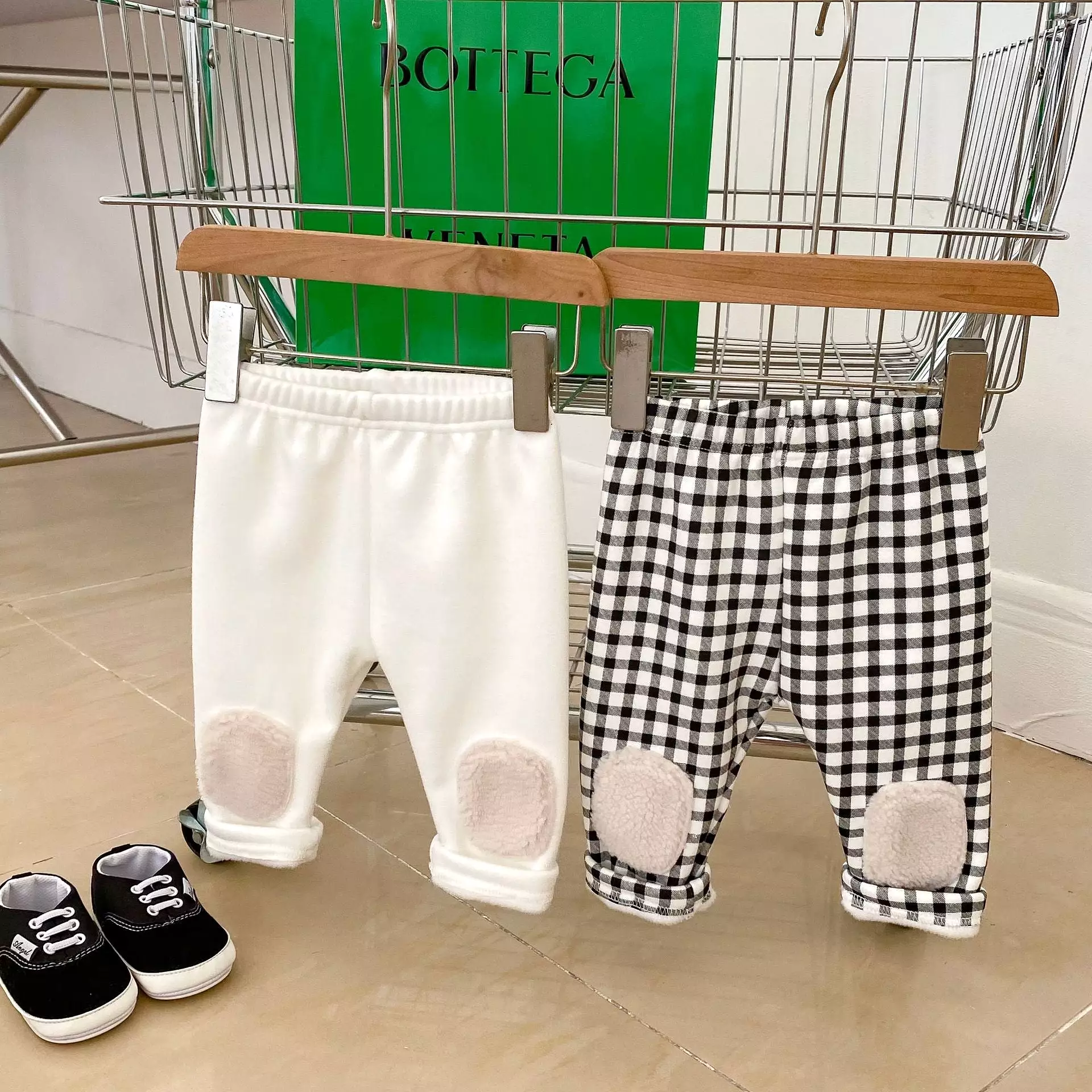 Baby Kid Girls Solid Color Checked Pants Wholesale 23101976