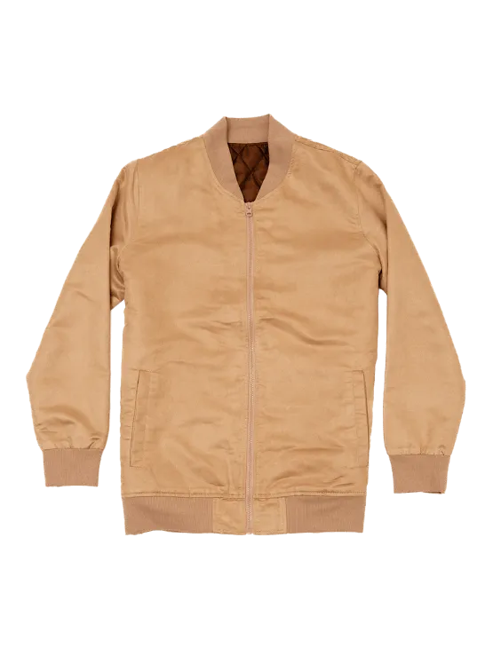 Beige Microfiber Suede Bomber Jacket