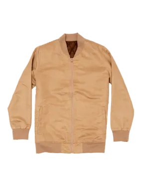 Beige Microfiber Suede Bomber Jacket