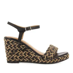 BLACK SANDALS AND NATURAL HIGH WEDGE WITH BRAIDED DETAILS FOR WOMEN TIGARD