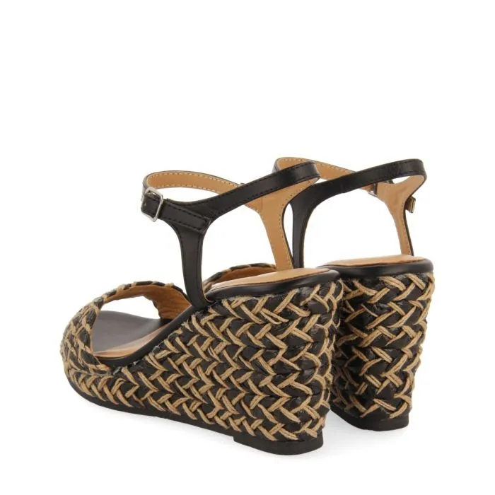 BLACK SANDALS AND NATURAL HIGH WEDGE WITH BRAIDED DETAILS FOR WOMEN TIGARD