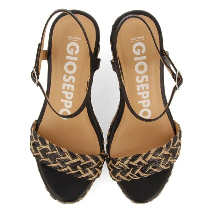 BLACK SANDALS AND NATURAL HIGH WEDGE WITH BRAIDED DETAILS FOR WOMEN TIGARD