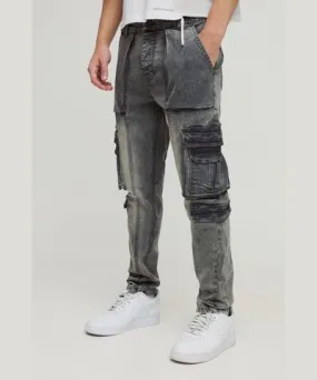 boohooMAN Mens Skinny Fit Multi Cargo Jeans