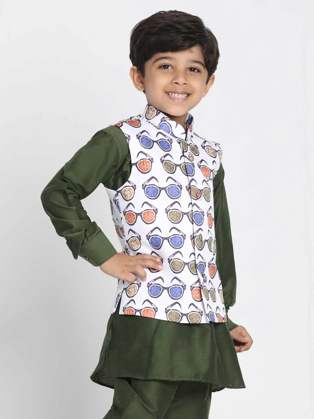 Boys' Quirky Chasma Print Nehru Jacket