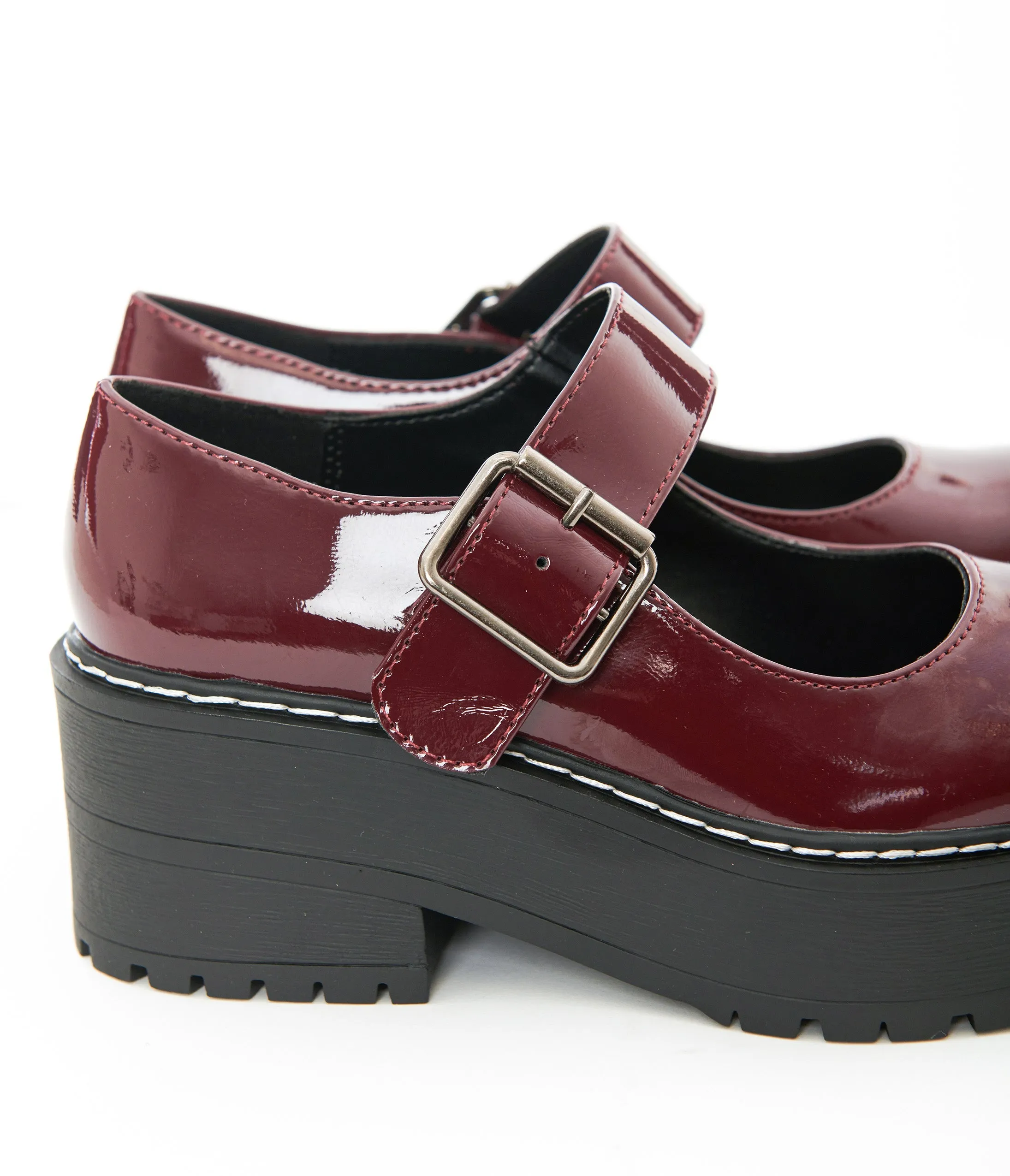 Burgundy Patent Leatherette Platform Mary Jane Heels