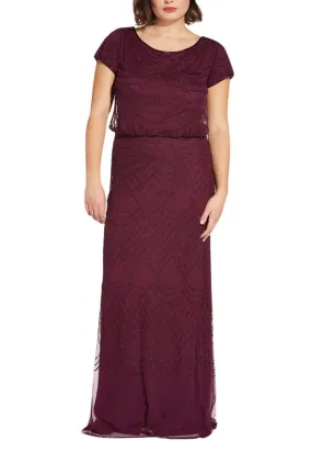 Burgundy Wavy Beaded Blouson Gown