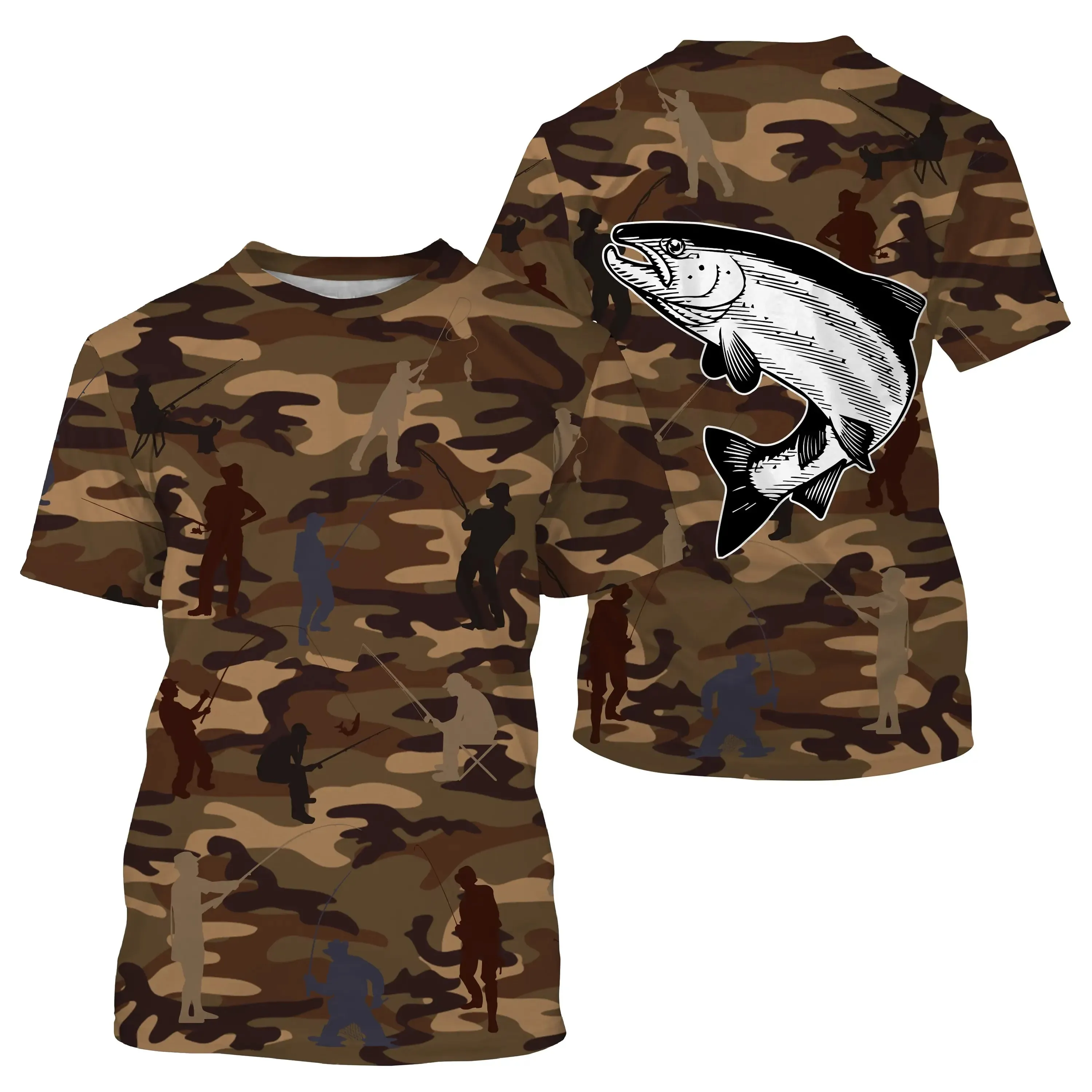 Camouflage de Pêche, Pêche du Saumon, Cadeau Original Pêcheur, Tee shirt All-Over, T-Shirt Anti-UV - CTS19052228