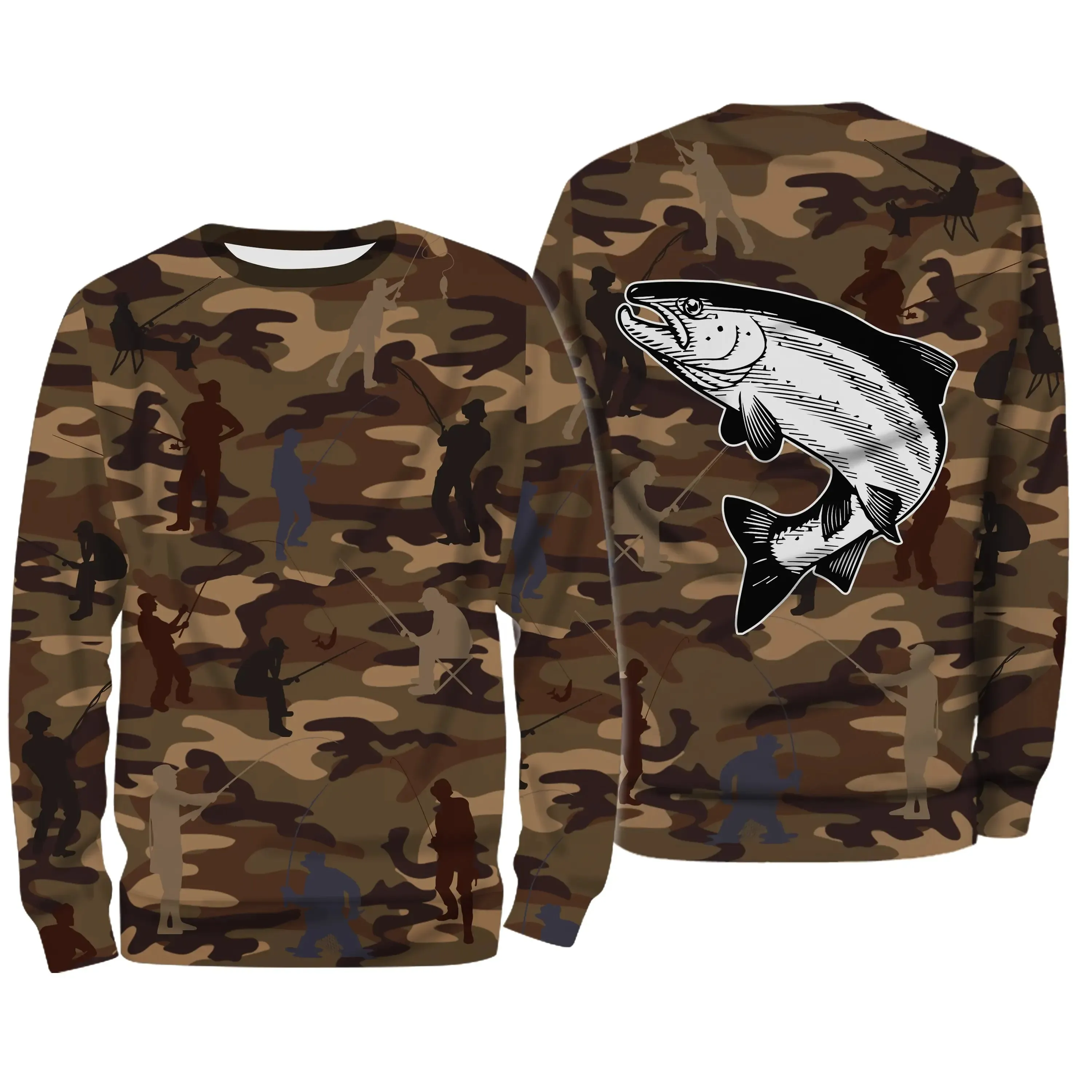 Camouflage de Pêche, Pêche du Saumon, Cadeau Original Pêcheur, Tee shirt All-Over, T-Shirt Anti-UV - CTS19052228