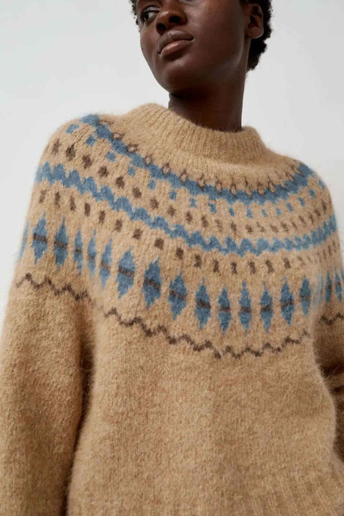 Cardiff Alpaca Sweater - Camel/Blue