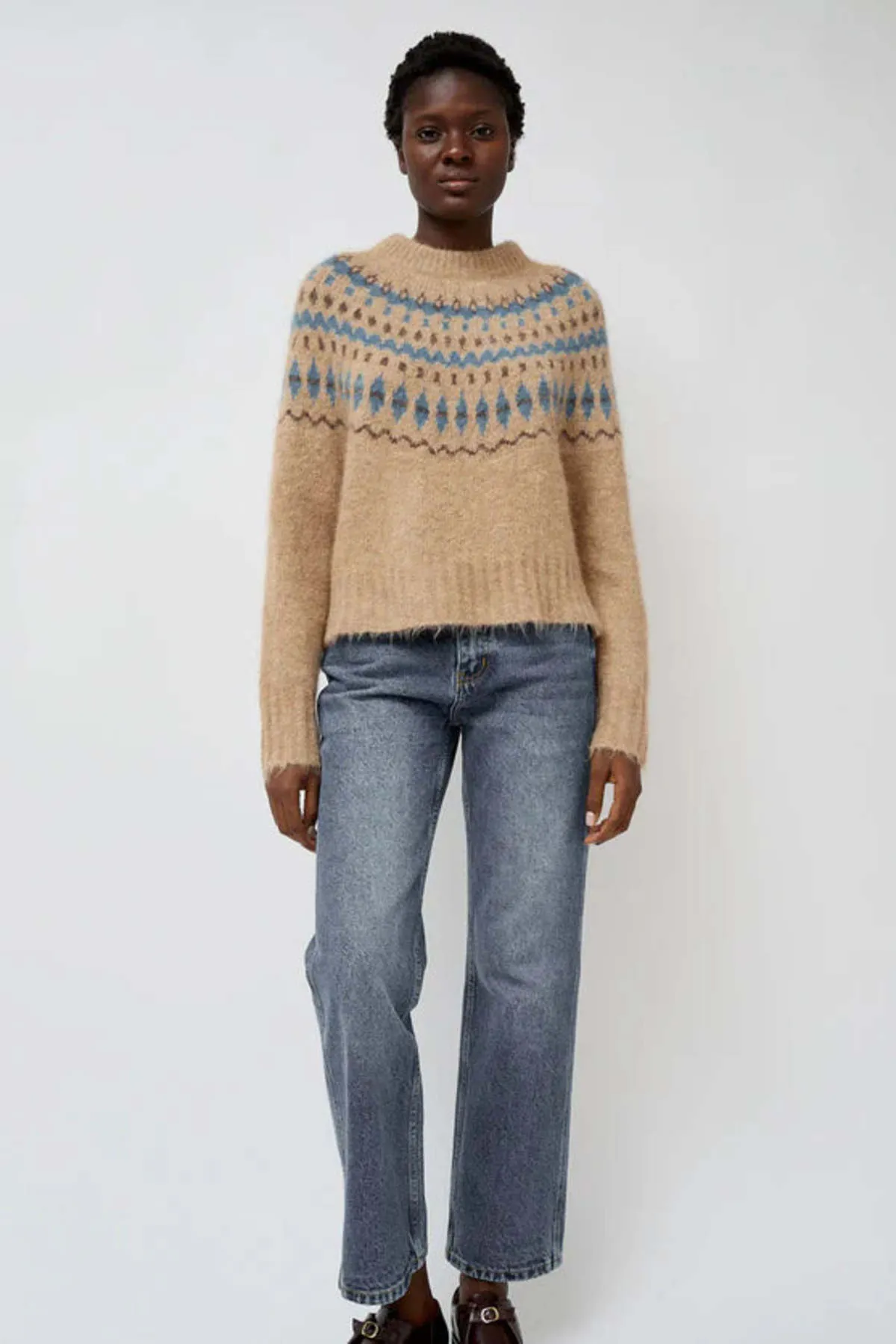 Cardiff Alpaca Sweater - Camel/Blue