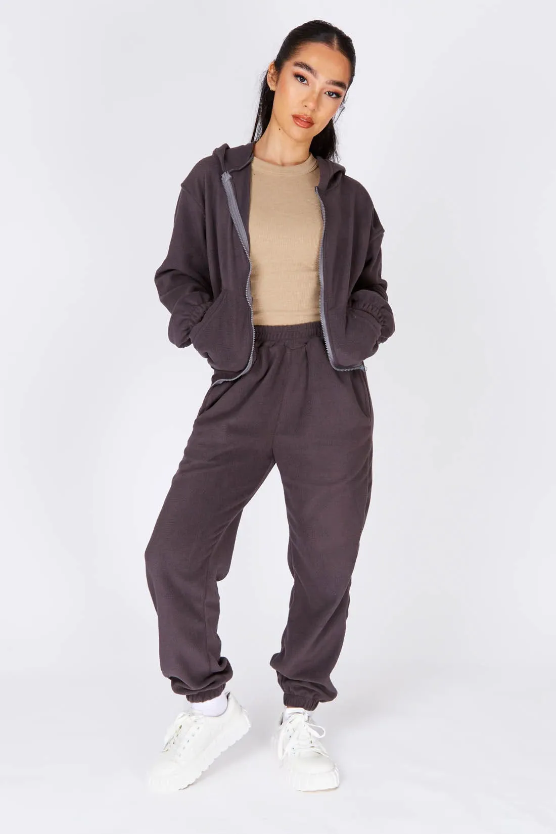 Charcoal Fleece Zip Up Hoodie Ane Joggers Set