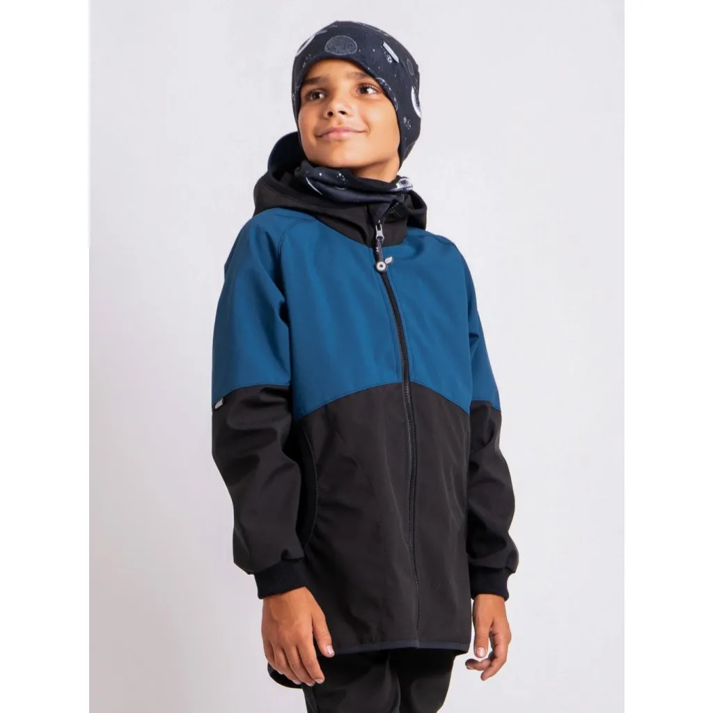 children's softshell jacket with fleece Unuo Basic Black, cobalt