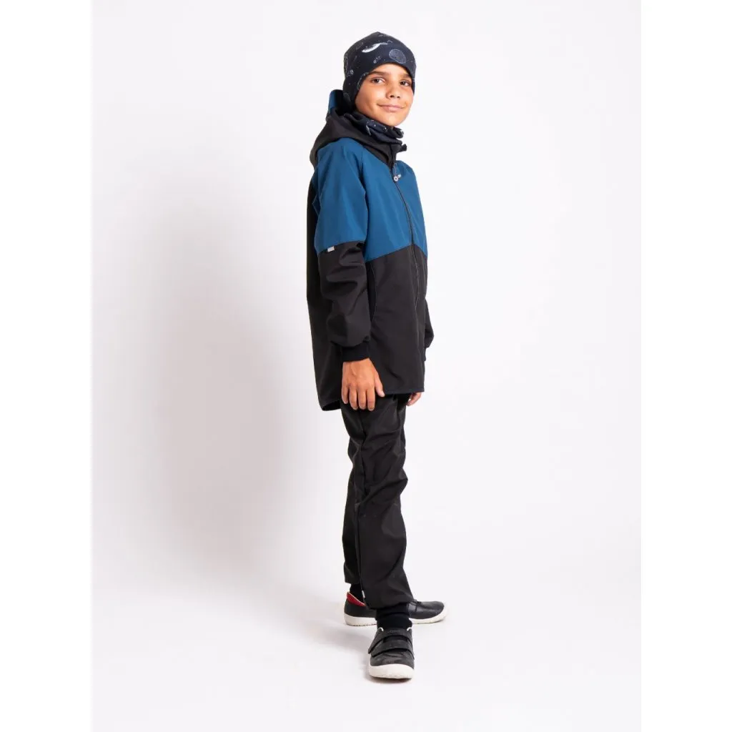 children's softshell jacket with fleece Unuo Basic Black, cobalt