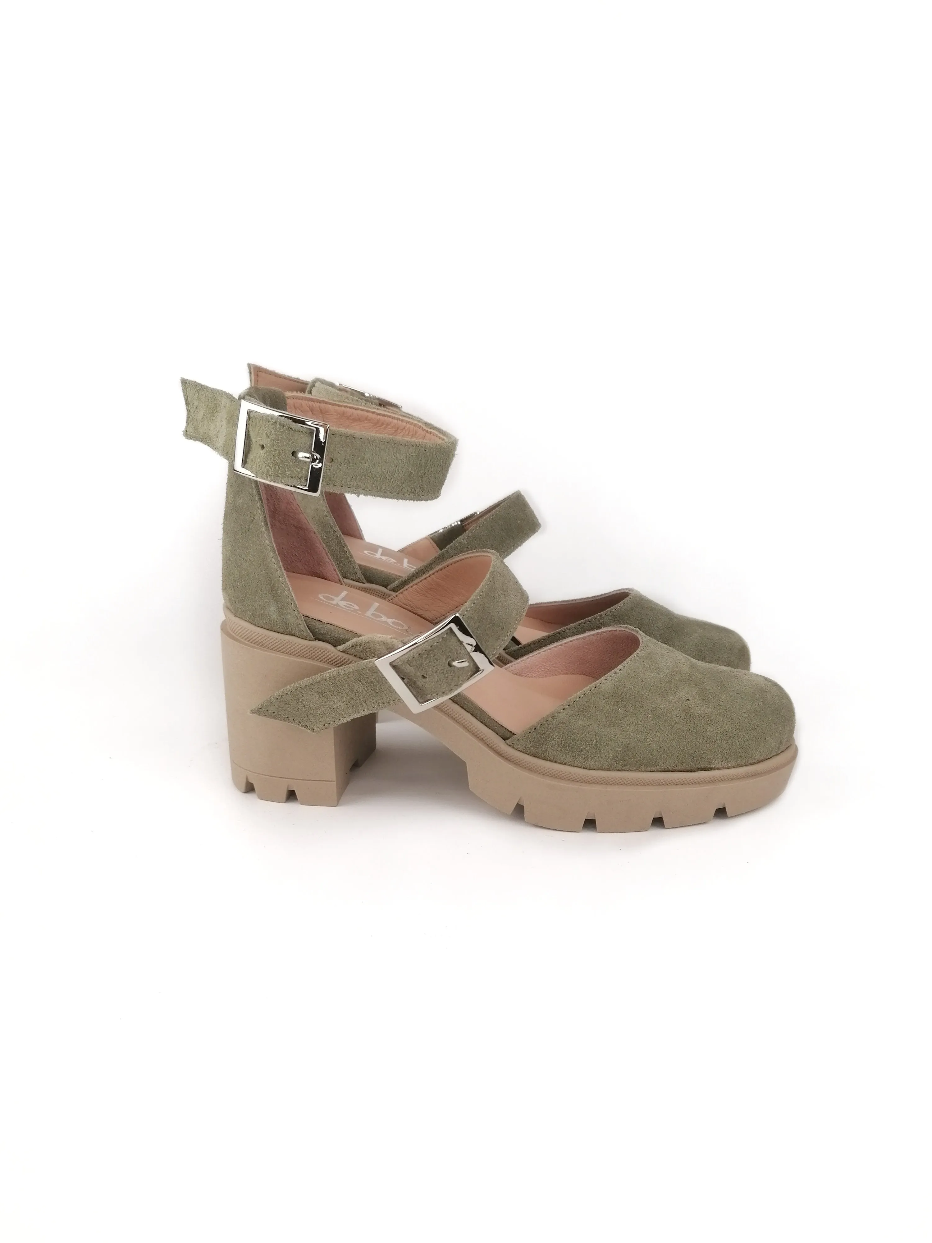 CLEMENCE OLIVE GREEN SUEDE RUBBER HEELS (7,5cm)