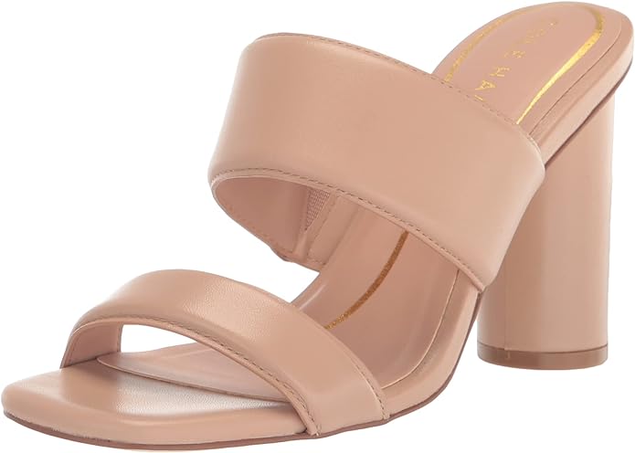 Cole Haan Reina Two-Band Brush Leather Slip On Open Toe Block Heeled Sandals