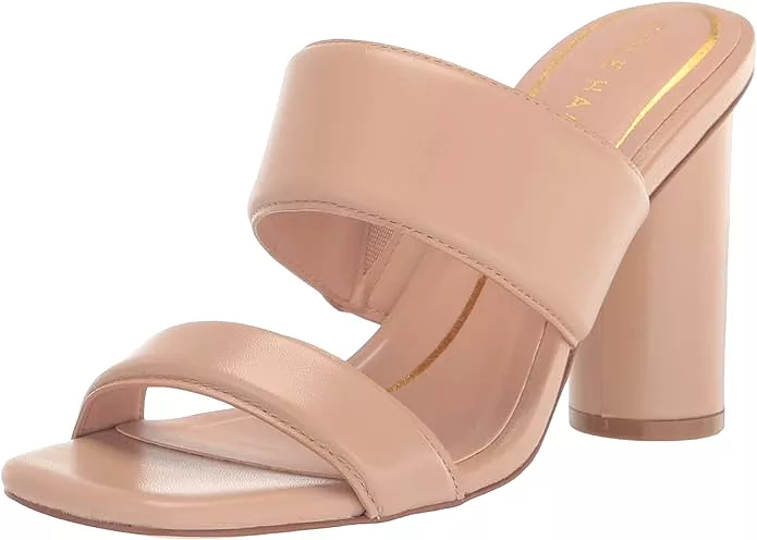 Cole Haan Reina Two-Band Brush Leather Slip On Open Toe Block Heeled Sandals