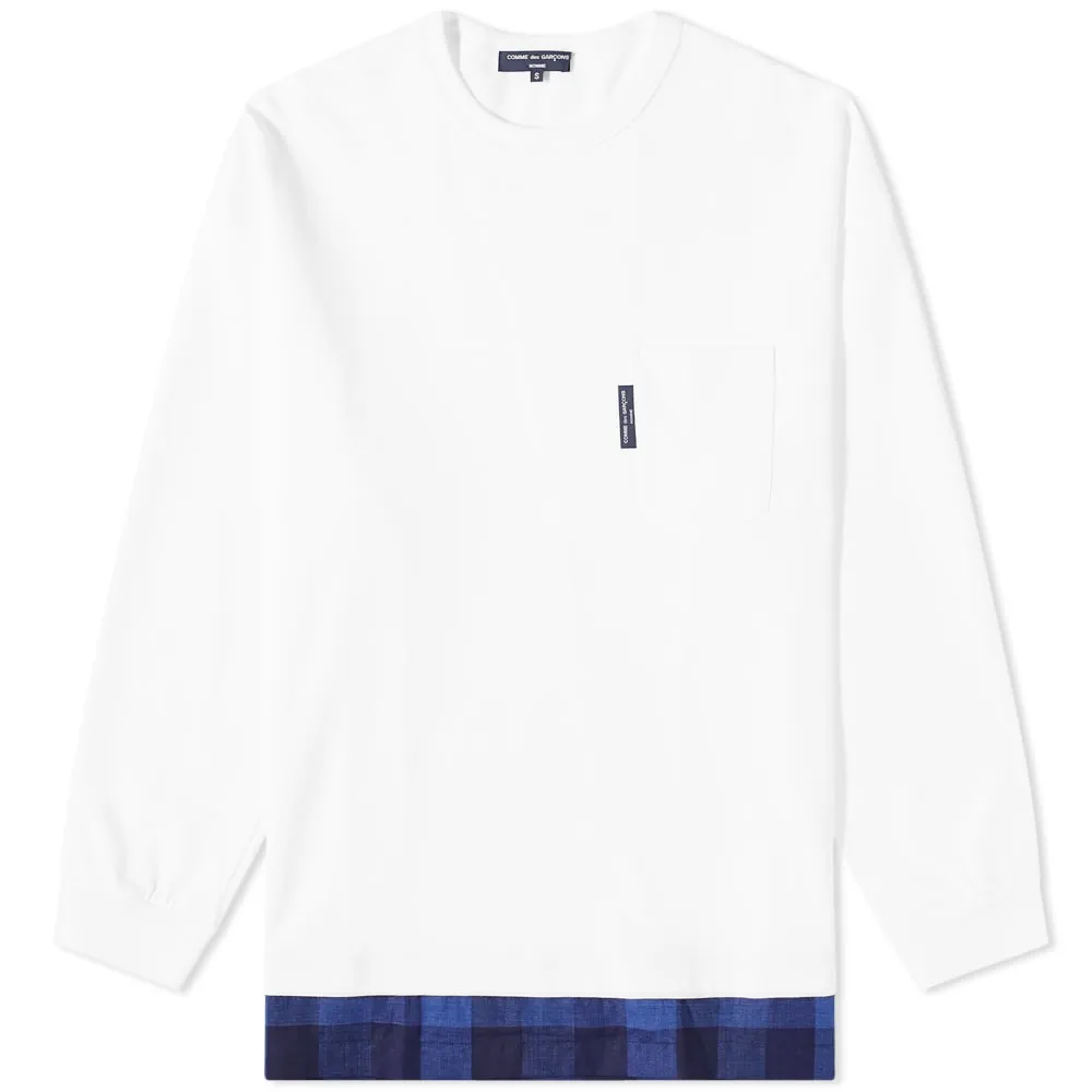 Comme des Garçons Homme Checked Hem Long Sleeve Pocket T-ShirtWhite