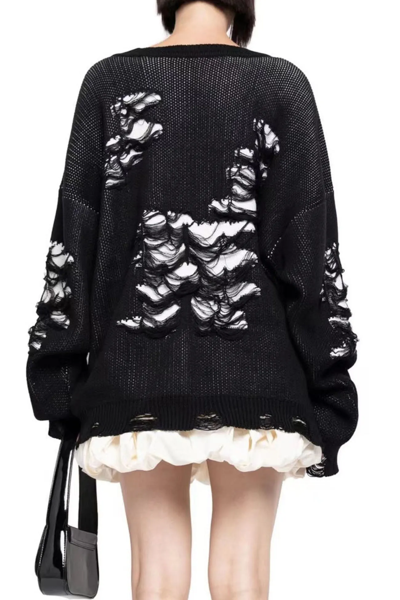 Contrast Distressed Pullover Sweater