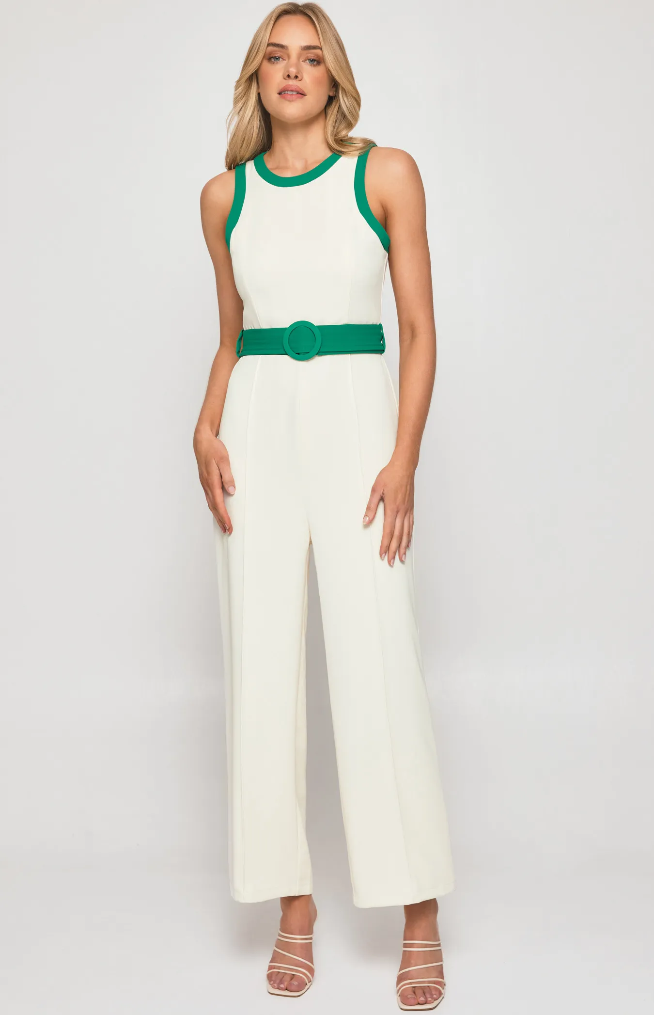 Contrast Feature Jumpsuit with Leg Seam Details (SJP554A) 